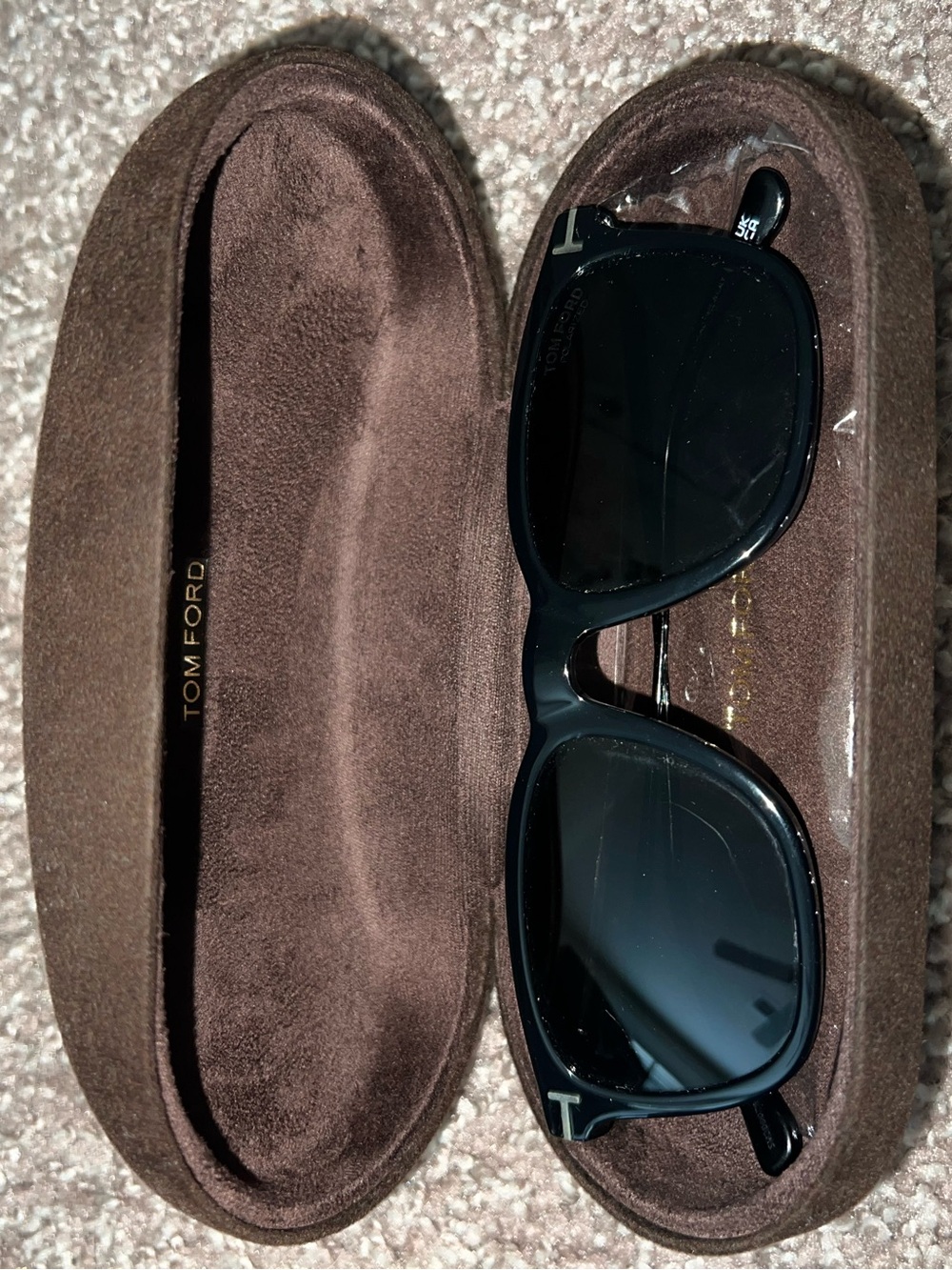 Tom Ford Black Sunglasses (Polarized) with Brown Suede Case